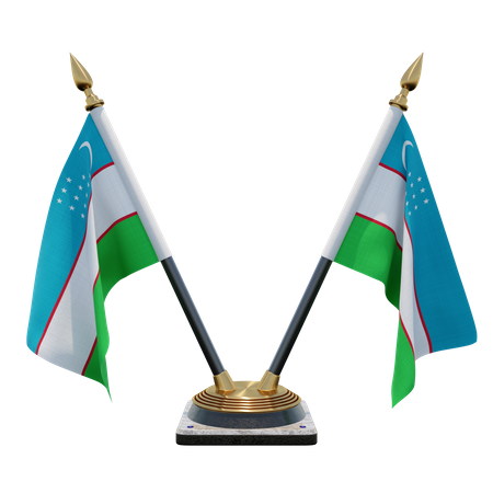 Uzbekistan Double Desk Flag Stand  3D Illustration