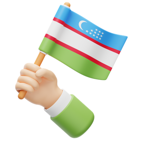 Uzbekistán flag in hand  3D Icon