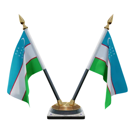 Suporte de bandeira de mesa dupla do Uzbequistão  3D Flag