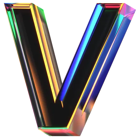 3 D Icon Of A Glass Letter V 3D Icon