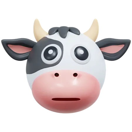 Ilustracion De Icono 3 D De Emoticono De Vaca De Cara Plana 3D Icon