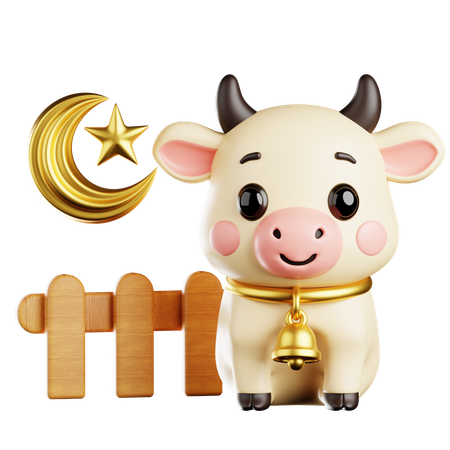 Vaca de Eid al Adha con luna creciente  3D Icon