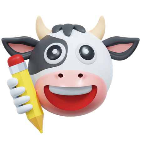Vaca escrevendo com lápis  3D Icon