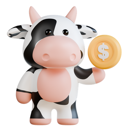 Vaca fofa com moeda  3D Illustration