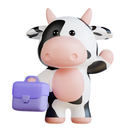 Vaca fofa com maleta  3D Illustration