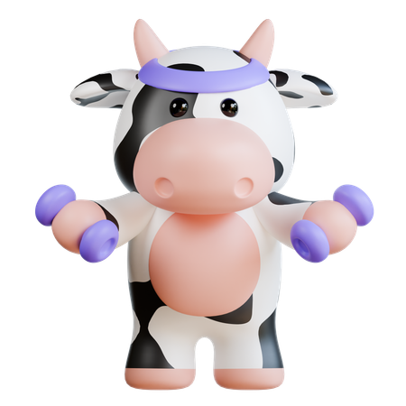 Vaca fofa fazendo exercícios de ginástica com halteres  3D Illustration