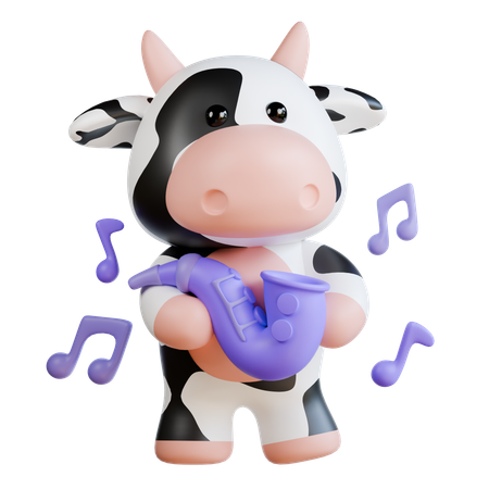 Vaca fofa tocando saxofone  3D Illustration