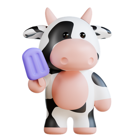 Vaca fofa traz sorvete  3D Illustration