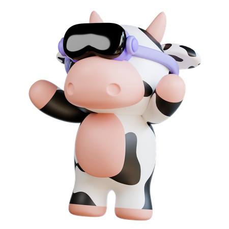 Vaca fofa usando óculos VR  3D Illustration