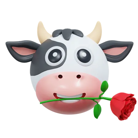 Vaca segurando flor rosa  3D Icon