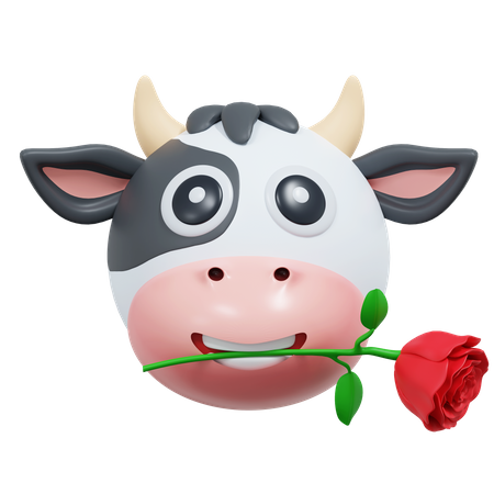 Vaca sosteniendo flor rosa  3D Icon