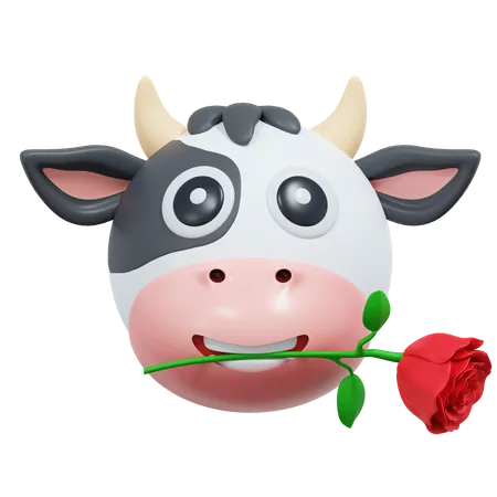 Vaca sosteniendo flor rosa  3D Icon