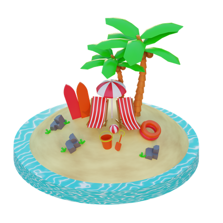 Vacaciones en la playa  3D Illustration