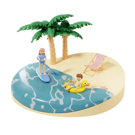 Vacaciones en la playa  3D Illustration