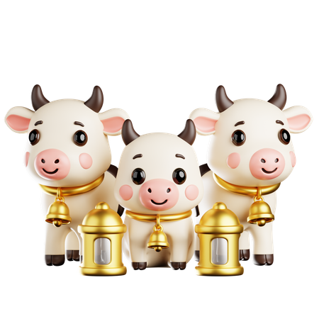 Vacas de Eid al Adha con linternas  3D Icon