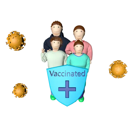 Vaccinated Family 3D Illustration