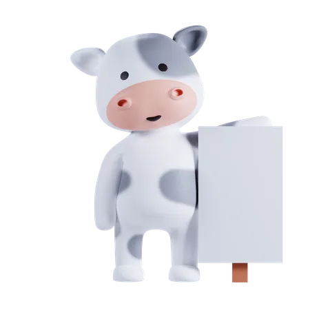 Vache tenant une pancarte  3D Illustration