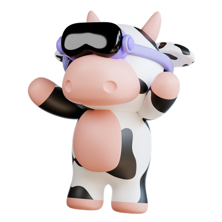 Vache mignonne utilisant des lunettes de réalité virtuelle  3D Illustration