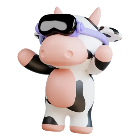 Vache mignonne utilisant des lunettes de réalité virtuelle  3D Illustration