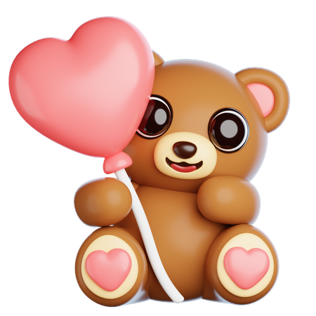 Valentine Bear With Balloons  3D Icon