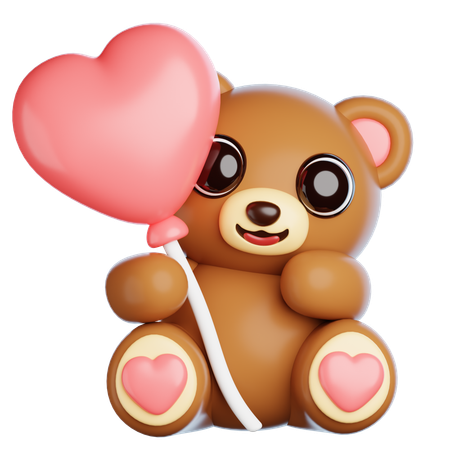 Valentine Bear With Balloons  3D Icon