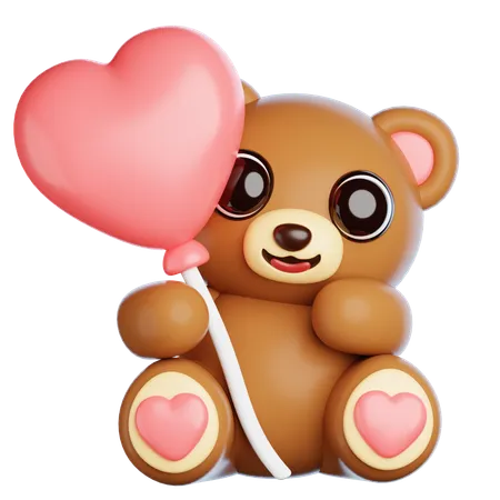 Valentine Bear With Balloons  3D Icon