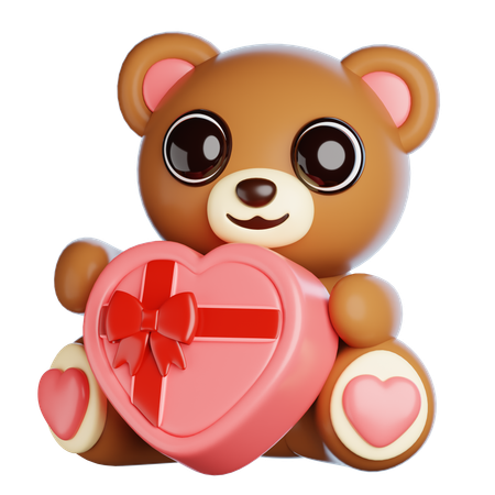 Valentine Bear With Chocolate  3D Icon