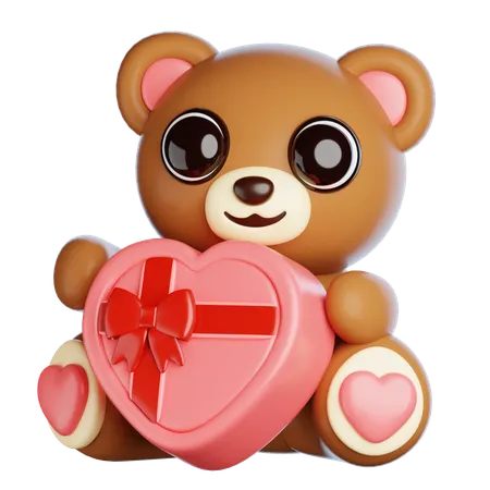 Valentine Bear With Chocolate  3D Icon