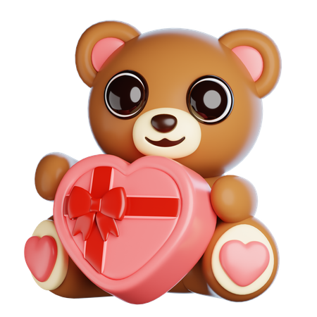 Valentine Bear With Chocolate  3D Icon