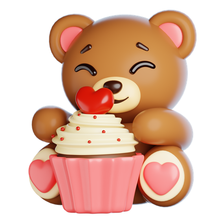 Valentine Bear With Cupcake  3D Icon