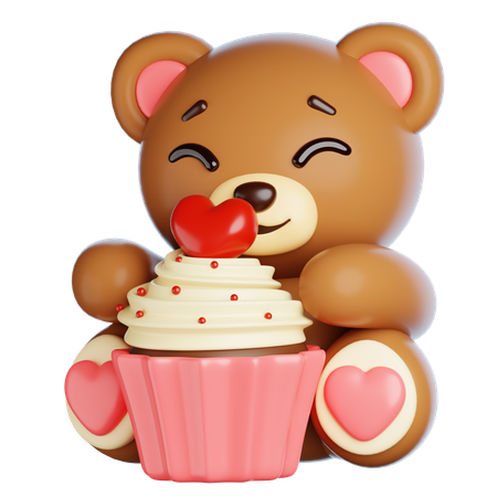 Valentine Bear With Cupcake  3D Icon