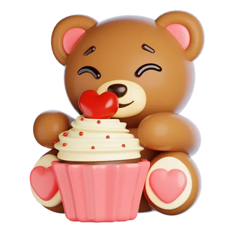 Valentine Bear With Cupcake  3D Icon