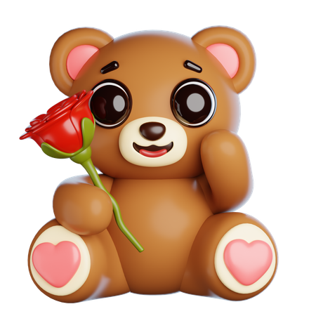 Valentine Bear With Flowers  3D Icon