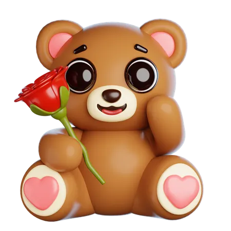 Valentine Bear With Flowers  3D Icon