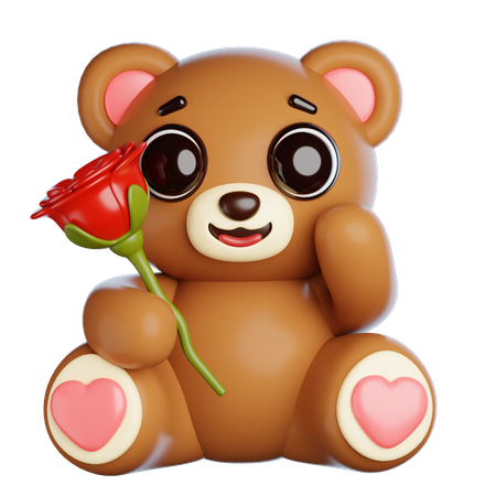 Valentine Bear With Flowers  3D Icon