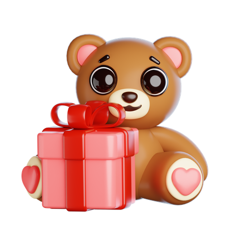 Valentine Bear With Gift Box  3D Icon