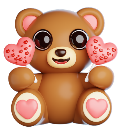 Valentine Bear With Lollipop  3D Icon