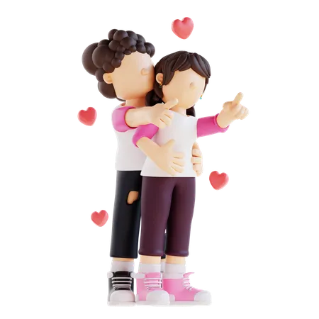 3 D Couple Character Pointing Poses 3D Illustration