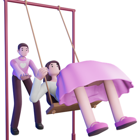 Valentine Couple Enjoying swing  3D Illustration