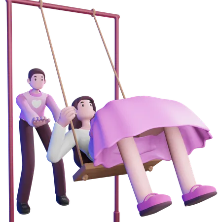 Valentine Couple Enjoying swing  3D Illustration