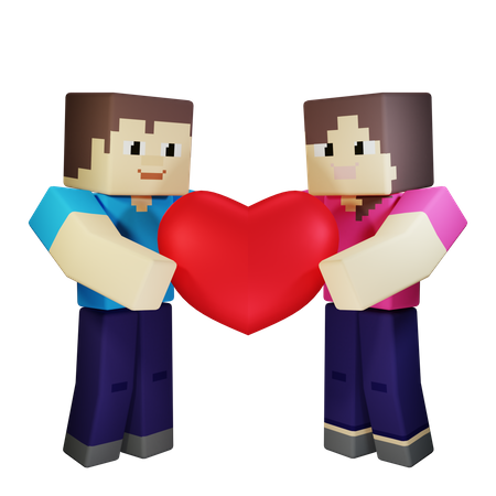 Valentine Couple Holding Heart With Romantic Love  3D Icon