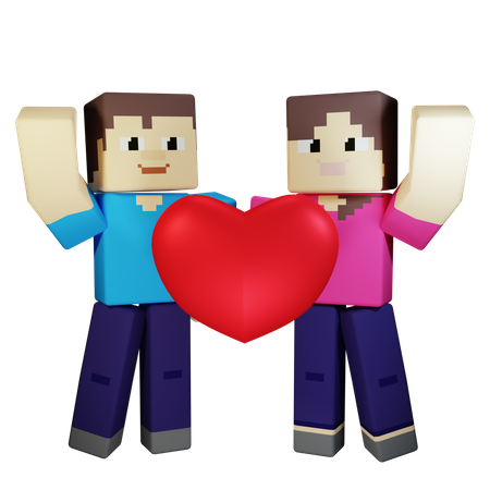 Valentine Couple Holding Heart With Romantic Love  3D Icon
