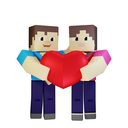 Valentine Couple Holding Heart With Romantic Love  3D Illustration