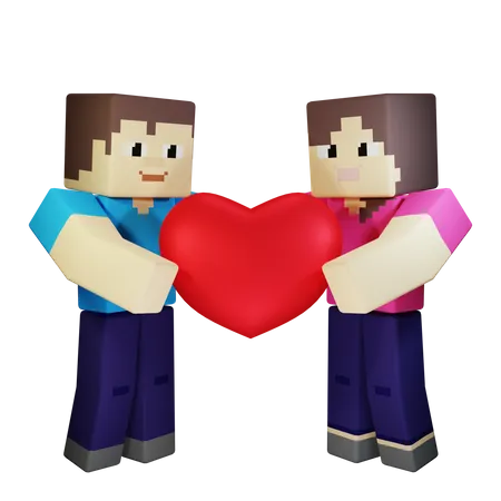 Valentine Couple Holding Heart With Romantic Love 3D Illustration