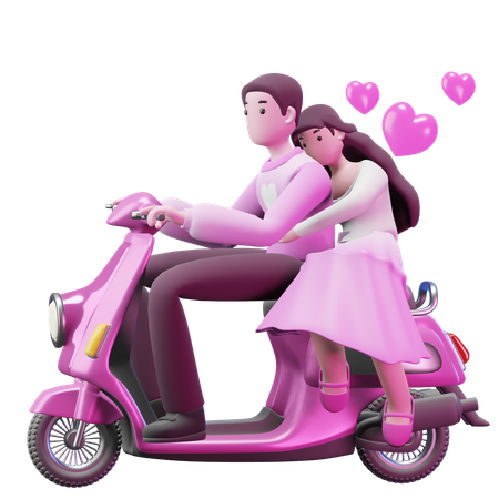 Valentine Couple On Bike  3D Illustration