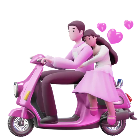 Valentine Couple On Bike  3D Illustration