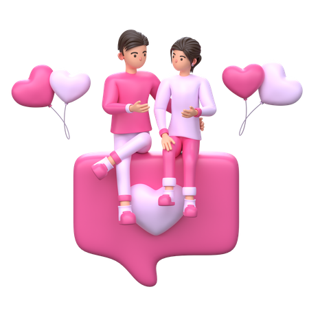 Valentine Couple sitting together  3D Illustration