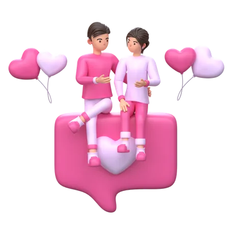 Valentine Couple Sitting Together 3 D Character 3D Illustration