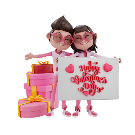 Valentine couple with gifts  3D Illustration