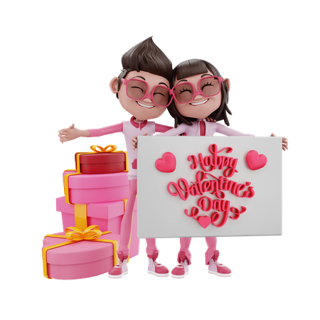 Valentine couple with gifts 3D Illustration